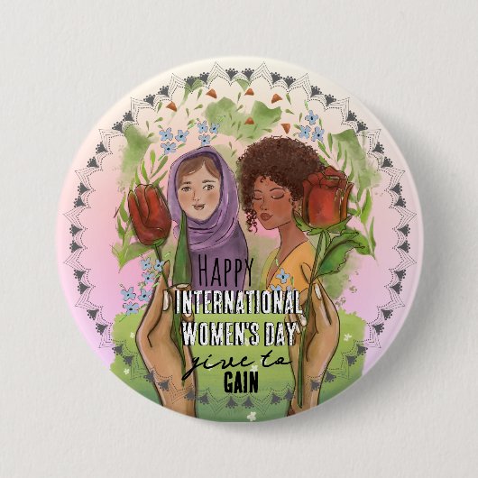 IWD 2026 Give To Gain マンダラボタン|ラージボタン 缶バッジ (正面)