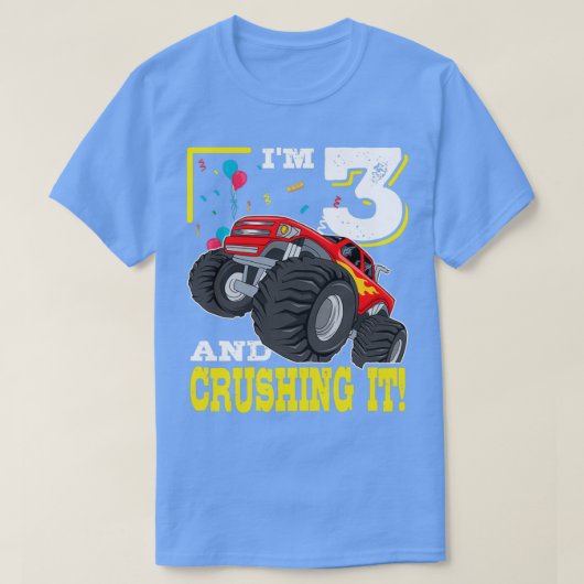 Ix27m3と粉砕モンスタートラック3歳の誕生日 Tシャツ (デザイン正面)