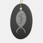 IXOYEのキリスト教の魚の記号-石造りの効果 セラミックオーナメント (左)