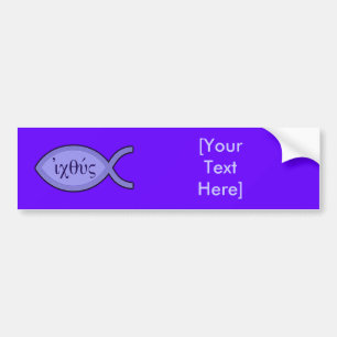 IXOYEのキリスト教の魚の記号-青い羊皮紙 バンパーステッカー