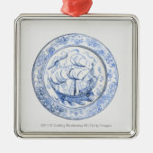 Iznikの16世紀なプレートの船のイラストレーション メタルオーナメント (正面)