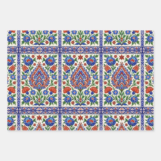 Iznik - Turkish Ottoman pattern with flowers tulip ラッピングペーパーシート (正面)