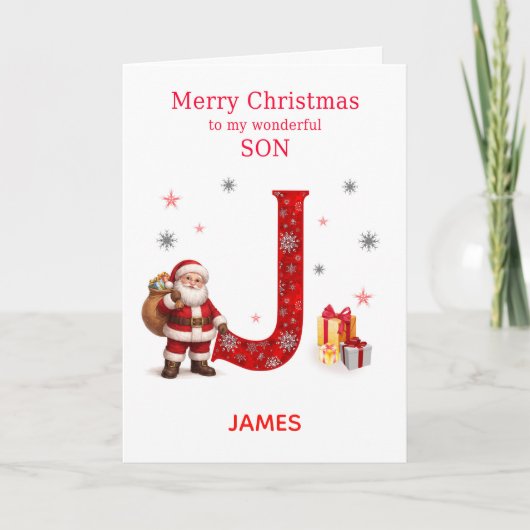 Jで始まる名前の息子のためのクリスマス シーズンカード (正面)