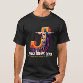 Jの形の中に立つキリスト像 Tシャツ