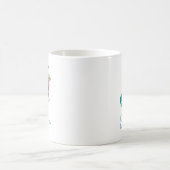 Jの文字のティール+ピンクの花柄 コーヒーマグカップ (中央)