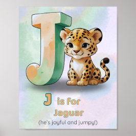 Jはジャガー – ジャングルの動物のアルファベットのプリント ポスター