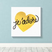 J'アドレ引用文 |ブラックおよび金ゴールドハート キャンバスプリント (インサイチュ (ウッドフロア))