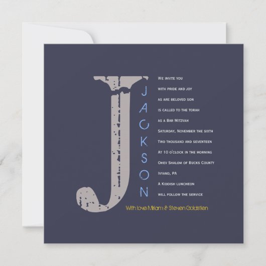 Jイニシャルコレクションこうもりバー(ユダヤ教の)バル・ミツバー招待状 招待状 (正面)