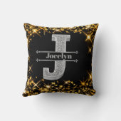 Jイニシャルパーソナライズされたシルバーモノグラムあなたの名前 クッション (裏面)