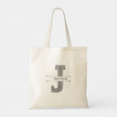 Jイニシャルパーソナライズされたシルバーモノグラムあなたの名前 トートバッグ (裏面)