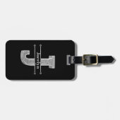 Jイニシャルパーソナライズされたシルバーモノグラムあなたの名前 ラゲッジタグ (正面横)