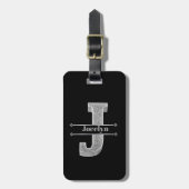 Jイニシャルパーソナライズされたシルバーモノグラムあなたの名前 ラゲッジタグ (正面縦)