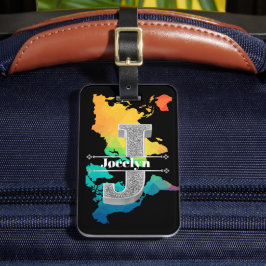 Jイニシャルパーソナライズされたシルバーモノグラムあなたの名前 ラゲッジタグ