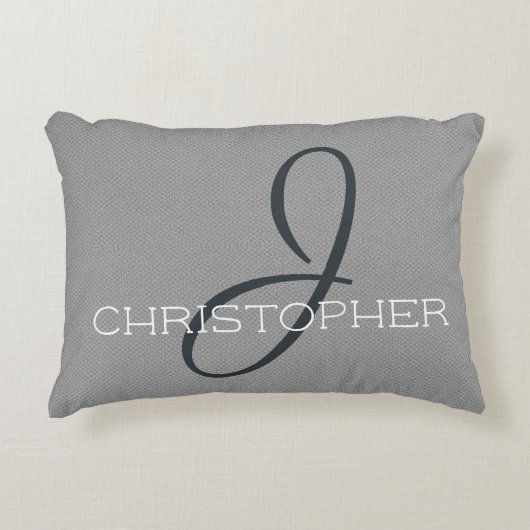 Jイニシャルパーソナライズされた名白黒グレー アクセントクッション (正面)