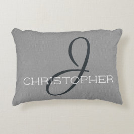 Jイニシャル パーソナライズド ネーム ブラック ホワイト グレー アクセントクッション