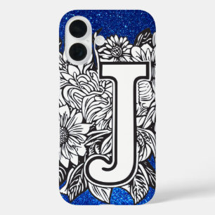Jパーソナライズされた字のフローラエレガントグリッター iPhone 16ケース
