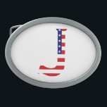 Jモノグラムがアメリカ国旗bbcntにオーバーレイ 卵形バックル<br><div class="desc">Jモノグラムはアメリカ国旗のベルトバックルデザインにオーバーレイ©トライケットと物事2017 - AHPデザイン。All Rights Reserved.080517</div>