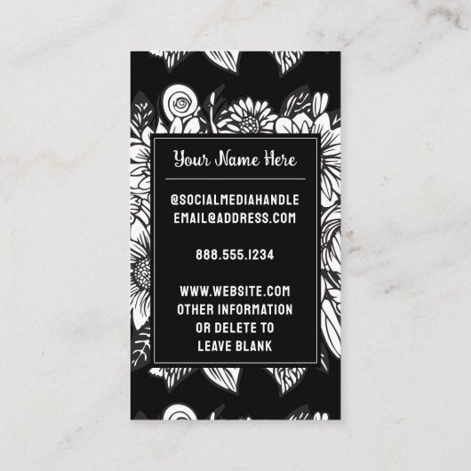 Jモノグラムの字の白黒フローラ花 名刺 (裏面)