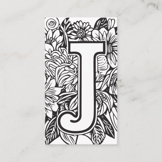Jモノグラムの字の白黒フローラ花 名刺 (正面)