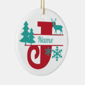 Jモノグラムイニシャルクリスマスホリデーツリーオーナメント セラミックオーナメント (右)