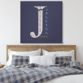 Jモノグラムイニシャルバーバルミツワーサインインボード キャンバスプリント (インサイチュ (寝室))