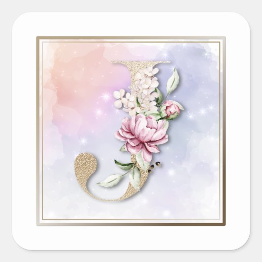 Jモノグラムブルゴーニュフローラスクエアステッカー スクエアシール (正面)