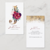 Jモノグラムブルゴーニュ赤い花とフェイク金ゴールド 名刺 (正面/裏面)