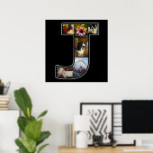 Jモノグラム独自の6フォトコラージブラックを作成 ポスター (ホームオフィス)