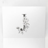 'J'モノグラム美しいスケッチフローラ結婚's 三つ折り招待状 (内部最初)