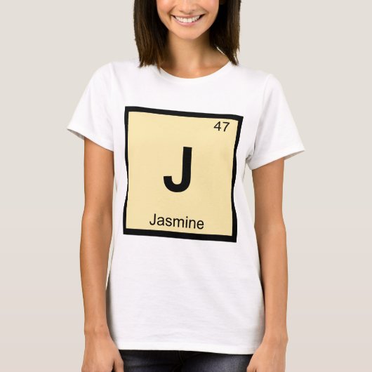 J - ジャスミン 化学 周期表の元素記号 Tシャツ (正面)