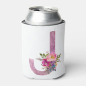 J,フローラモノグラムイニシャル，水彩花 缶クーラー (缶正面)