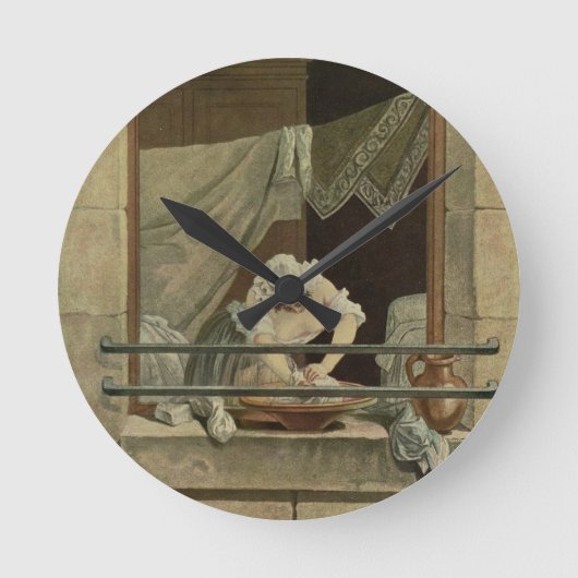 J.ローレントJulien (c1著刻まれるWasherwoman ラウンド壁時計 (正面)