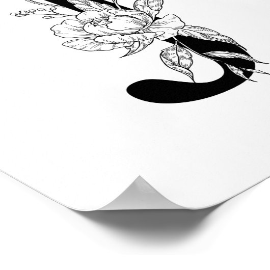 J botanical monogram. Letter initial with peonies ポスター (角)