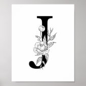 J botanical monogram. Letter initial with peonies ポスター (正面)