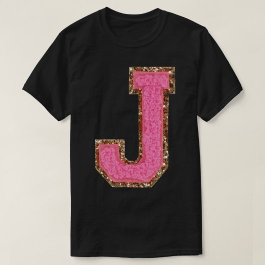 J - BublegumグリッターVarsityレターパッチスティック Tシャツ (デザイン正面)
