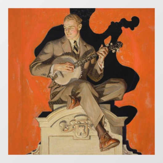 J.C. Leyendecker Banjo Player 1920 Art Deco Art ウィンドウサイン (シート)