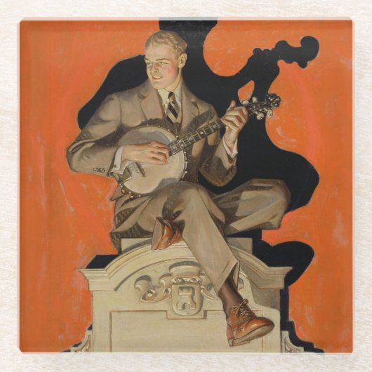 J.C. Leyendecker Banjo Player 1920 Art Deco Art ガラスコースター (正面)