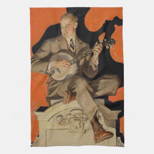 J.C. Leyendecker Banjo Player 1920 Art Deco Art キッチンタオル (縦)