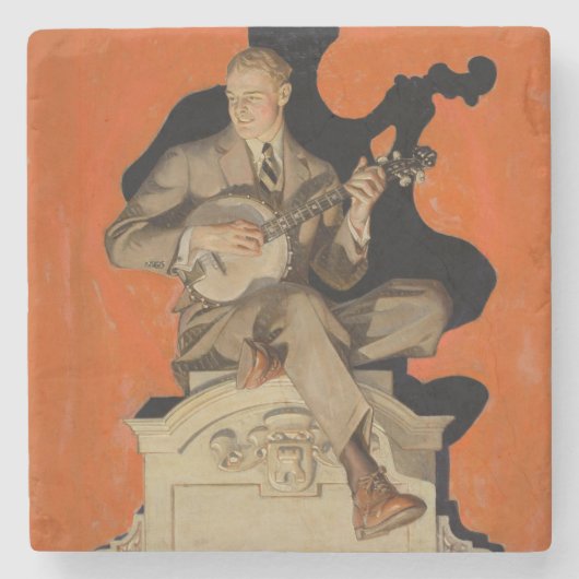 J.C. Leyendecker Banjo Player 1920 Art Deco Art ストーンコースター (正面)