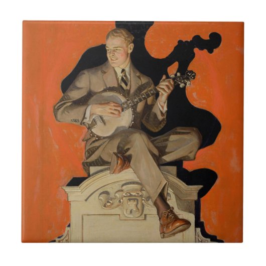 J.C. Leyendecker Banjo Player 1920 Art Deco Art タイル (正面)