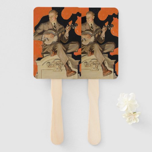 J.C. Leyendecker Banjo Player 1920 Art Deco Art ハンドファン (正面&裏面)