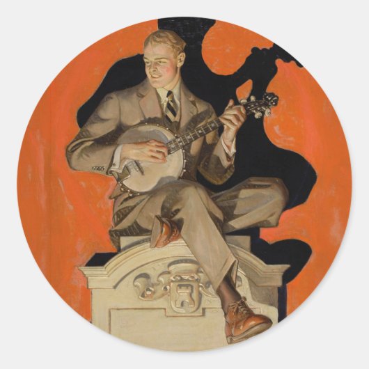 J.C. Leyendecker Banjo Player 1920 Art Deco Art ラウンドシール (正面)