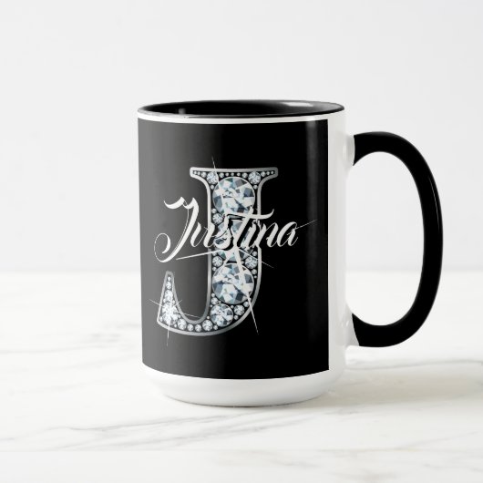 J Faux Diamond Bling Monogram マグカップ (右)