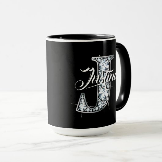J Faux Diamond Bling Monogram マグカップ (正面右)