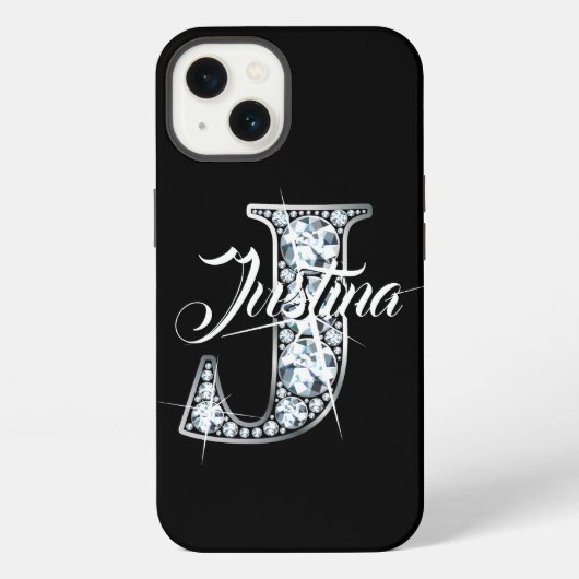 J Faux Diamond Bling Monogram iPhoneケース (裏面)