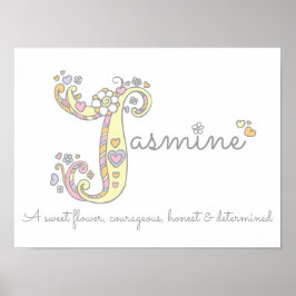 J for Jasmine initial doodle art name meaning ポスター
