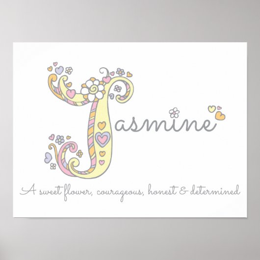 J for Jasmine initial doodle art name meaning ポスター (正面)