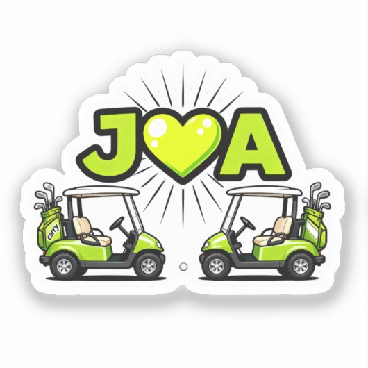 J Heart A Cute Golf Cart Couple's Monogram Sticker シール (正面)