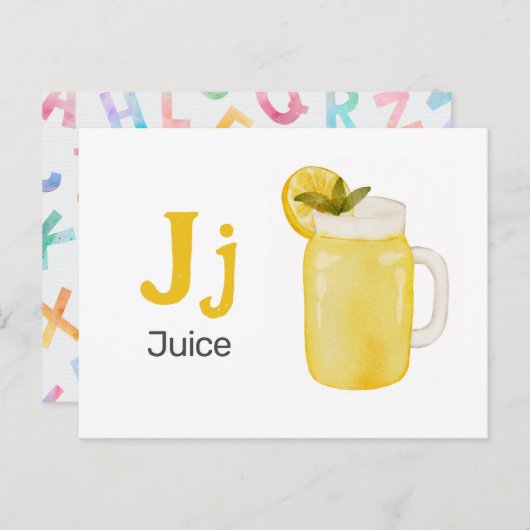 J is for Juice - Alphabet Flash Card ポストカード (正面/裏面)