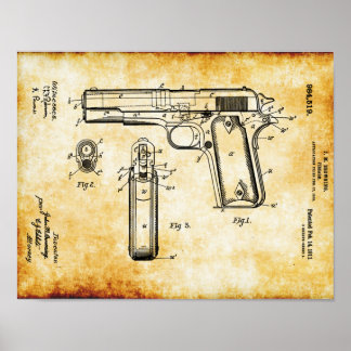 J.M ブラウニング M1911 ピストル 特許ポスター ポスター
